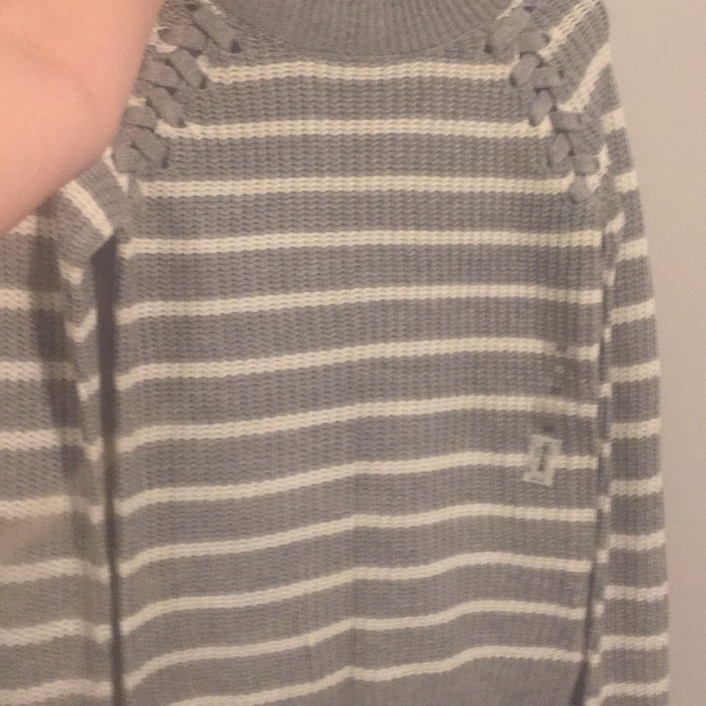 Grey & White Striped Knitted Sweater